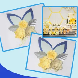 Flores decorativas Cartolina Amarela Papel DIY Folhas Orelhas Conjunto Para Cenários De Eventos De Casamento Decorações Deco De Parede De Berçário Tutoriais em Vídeo