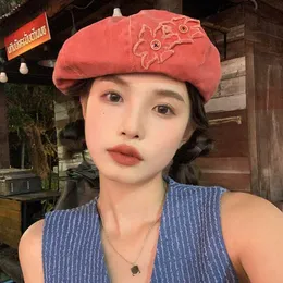 New Washed Cotton Make Old Denim Retro Berets Flower Patch Spring Summer Shade Fashion Painter Hat Cute Women's Hats Gorras L230523