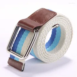 Belts Trend 7 Colors Woven Canvas Double Ring Buckle Belt Unisex Personality Fashion With Jeans Everything Simple Classic Striped