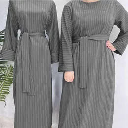 Ethnic Clothing Commuter Style A-line Dress Middle East Striped Small Long Elegant Dresses Fashion Round NeckTie Airy Stripe