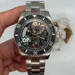 2023 NY MODEL Bästa kvalitet Skeleton Dial Asia Mechanical Movement Mens Armswatches 44mm Mechanical Transparent Automatic Mens Watches