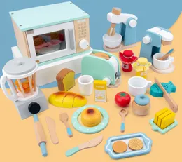 Cucine Gioca cibo Cucina in legno Casa immaginaria Giocattolo Simulazione Tostapane Macchina da caffè Agitatore alimentare Casa da gioco per bambini Giocattolo Prima educazione Regalo 230620