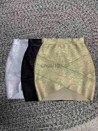Saias Top Quality Gold Silver Black Foil Color Women Sexy Bandage Bodycon Mini Skirt Nightclub Party Comemore Wear Saias J230621