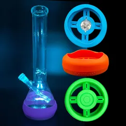 Glass Water Pipe Bong Hookah Replaceable Coin Battery LED Silicone Base Bumper 4.25in-6in Straight Tube or Beaker Bases 420 Adult Party Gifts For Stoners Accessory