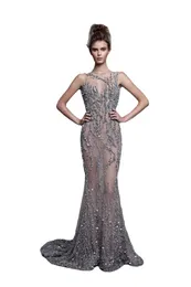 더운! Berta Crystal Beaded Evening Dreess Luxury Open Back Mermaid Prom Gpen Long 공식 파티 미인 대회 착용