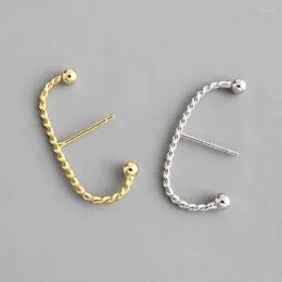 Orecchini a bottone 1 paio Autentico argento sterling 925 bianco / oro Twist Round Ball Climber Cuff Piercing Ear-bone FINE JEWELRY TLE645