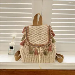 Mochilas escolares de verão, praia, palha, mochila, para mulheres, rattan boho, tecida, bohemia, borla, feminina, mochilas 2023