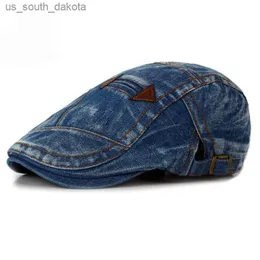 HT1195 Fashion Spring Summer Jeans Beret Hats for Men Women Quality Casual Unisex Denim Beret Cap Fitted Sun Cabbie Ivy Flat Cap L230523