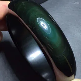 Bangle äkta naturlig svart obsidian grön blixt sten kristall armband armbandsmycken smycken kvinnor inre diameter 52-63mm