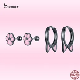 Stud S925 Sterling Silver Black Cat's Claw Claw Kolczyki Cute Pink Cat's Ear Bu klamra dla kobiet Prezent biżuterii dla dziewczynki 230620