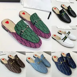 Designer Princetown Mules tofflor Kvinnor loafers äkta läder och duk sandaler lyxiga casual skor hästbit halv drag metall kedja sko storlek 35-44