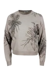 Camisolas de lã Brunello Womens com padrão floral Cucinelli Gray Tops