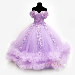 Lavender Quinceanera Dresses 2024 Girls Prom Vorts 3Dflowers Tull Plate Cinderella Birthday Princess Vestidos de Sweet 15 Anos16