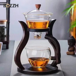 ワイングラスBozzh耐熱ガラスティーセット磁気水迂回回転カバーボウル自動メーカーLazyKungfu Teapot飲酒230620