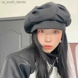 2023日本のクラウドハット女性ソリッドカラー甘い八角形の帽子春夏韓国版ファッションコットン芸術画家キャップL230523