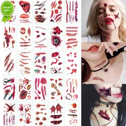 New 30Sheets Halloween Tattoo Stickers Bloody Wound Waterproof Temporary Fake Tattoo Halloween Party Scary Decoration Horror Props