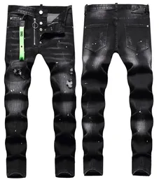 Męskie dżinsy mężczyźni fajny facet czarny klasyczny mężczyzna Hip Hop Moto Design Ripped Denim Biker DSQ 1056 DUŻY rozmiar 40