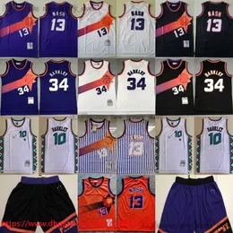 Mitchell och Ness 1992-93 Basketball 34 Charles Barkley Jersey Retro Classic 13 Steve Nash Jerseys sydd orange svart lila vit rand 1995 All-Star