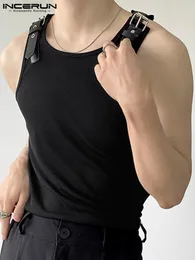 Männer Tank Tops INCERUN Tops Koreanischen Stil männer Leder Schulter Weste Mode Lässig Männlich Solide Allgleiches Gestrickte Westen S-5XL 230620