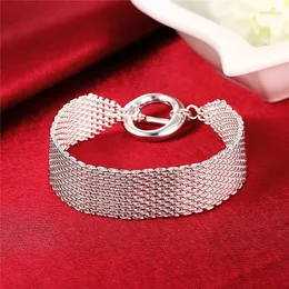 Länk armband silver 925 juvelery mesh armband kedja för kvinnliga mode armband armband bröllopsfest gåvor bijoux 8 tum