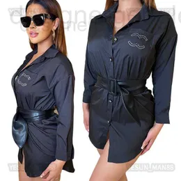 Vestidos casuais básicos designer mulher canal de luxo clássico vestido feminino preto moda simples pequeno diamante quente camisa de peito único