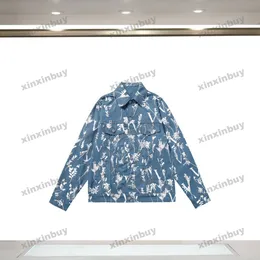 Xinxinbuy Men Designer Coat Jacket Paris Leaf Wheat Ear Letter Print Långärmad bomull Kvinnor Blue Black S-2XL