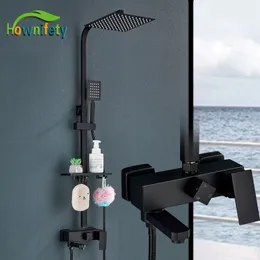 Banyo Duş Başlıkları Siyah musluk yağış başı soğuk pirinç mikser plastik el depolama raf banyo sistemleri bidet musluklar 230620