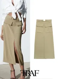 Jupes TRAF femmes mode Design sens Midi mince et Simple Style jupe femme côté taille fermeture éclair jupes Mujer 230620