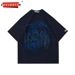 Camisetas Masculinas Camisetas Masculinas Streetwear Hip Hop Oversized Serpent Graphic Tshirt Harajuku Snake Impresso Tops Camisetas Algodão Preto Azul 230620