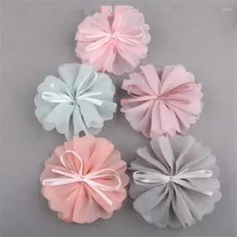 Hair Clips Trendy Ribbon Bow Decorated Chiffon Flowers Handmade 20PCS Lace Cartoon Floral Ornament Accessory Patch Sticker For Headband