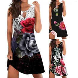 Freizeitkleider Damen ärmelloses Sommerkleid mit Blumendruck, Sommer-Swingkleid, kurz