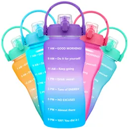 Vattenflaskor BuildLife 2L 3.8L Tritan Gallon Water Bottle Flip-Flop Motivational med Time Marker BPA Free Stora kapacitet Läcksäker No Straw 230620