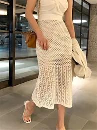 Skirts Tossy Summer Hollow Out Knit Long Skirt Casual Wrap Ladies Pencil See Through Midi Skirts Bodycon Korean Streetwear 230621