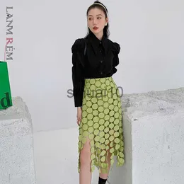 Юбки Lanmrem 2023 Новая женщина весенняя юбка зеленый цвет эластичная талия.