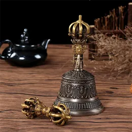 Andra evenemangsfestleveranser Nepal Tibetan Nine Strand Vajra Bells and Pestles Bronze Flower Sound Crisp Buddhist Handmade 230620