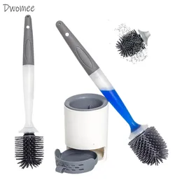 Toilet Brushes Holders Brush Silicone Refillable Handle Dispenses Gel Liquid Cleaner TPR Bowl Ventilated Holder Wall Mounted 230620