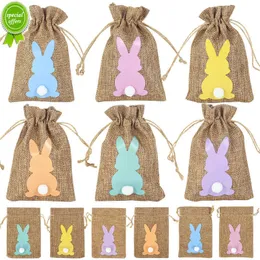 New 6Pcs Linen Easter Gift Bag Spring Easter Party Bunny Candy Cookie Packing Bags Kids Birthday Party Decoration Favor Rabbit Pouch