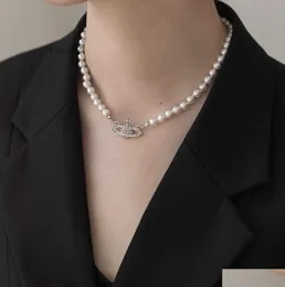 ペンダントネックレスChaopai Diamond Encrusted Pearl Necklace Womens Net Red Light Luxury Vivian Westwood Fl Planet Clavicle Tidal Flow Design 59ess