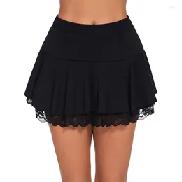 Men's Vests Women's Pleated Mini Skirt A-shaped Flared Outline Lace Ruffles Elastic Waistband Short