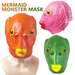 Neuheitsspiele Lustige grüne Fisch-Kopfbedeckung, Meerjungfrau-Monster-Maske, Fisch, Zuckerkleber, Tierkopfbedeckung, zufällige Farbe, für Kinder und Erwachsene, lustiges Geschenk 230621