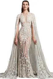 Zuhair Murad Illusion Sexy Brautkleider mit Schal-Applikationen-Perlen, transparenter Juwelenausschnitt, böhmisches Hochzeitskleid, elegante Land-Brautkleider