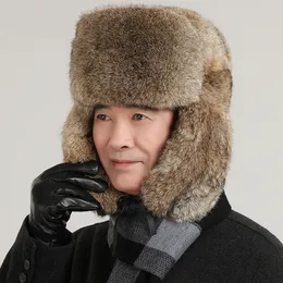 Prawdziwy króliczka królicza czapka rosyjska Ushanka Hunter Hattrapper Cap Winter Warm Hunter Aviator Hat