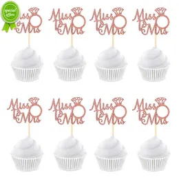 New 24/12Pcs Glitter Diamond Ring Miss to Mrs Cupcake Toppers for Wedding Engagement Party Cake Decorations Bridal Shower Supplies