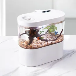 Aquariums 4L Fish Tank Aquarium Desktop Creative Self-Circulating Goldfish Tank Mini Liten Water Free Housinkel Fish Tank 230620