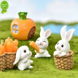 Ny 4st/Set Rabbit Model Cartoon Animal Figurine Dollhouse Miniature Fairy Home Garden Decoration Harts Mold Easter Desktop Craft