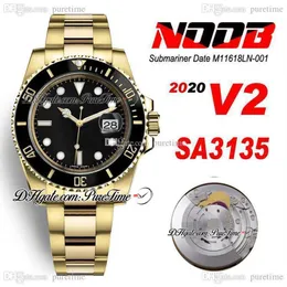 N V2 SA3135 자동 남성 시계 18K 옐로우 골드 세라믹 베젤 블랙 인덱스 다이얼 904L 스틸 케이스 및 Oystersteel 브레이슬릿 ETA SUPE277B