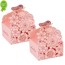 New 50Pcs Pink Flower Butterfly Candy Boxes Wedding Favors Gift Chocolate Packing Box Bag Birthday Party Baby Shower Decor Supplies