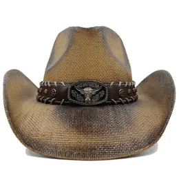 Cloches Cappello da cowboy ispessito Cappello di paglia vintage Cappello da uomo e da donna Jazz di grandi dimensioni Cappello da cowboy Cappello di paglia Cappello da sole Cappello estivo 230620
