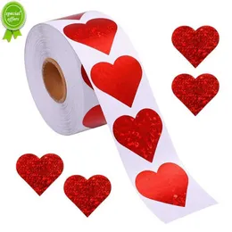 Ny 300st/rulla Sparkle Heart Stickers Red Love Scrapbooking Adhesive Sticker för alla hjärtans dag bröllop presentförpackning Bag dekoration 1 ''