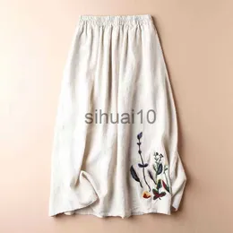 Skirts Retro Cotton and Linen Summer Skirt Women's 2022 New Embroidered Solid Color Large Swing Skirt All-match Thin Long Ladies Skirt J230621